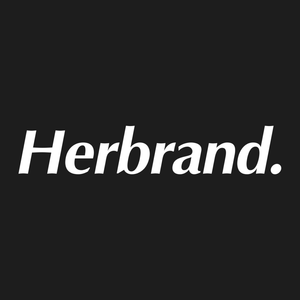 Schwarzes Logo mit weißem Schriftzug "Herbrand." auf schwarzem Hintergrund.