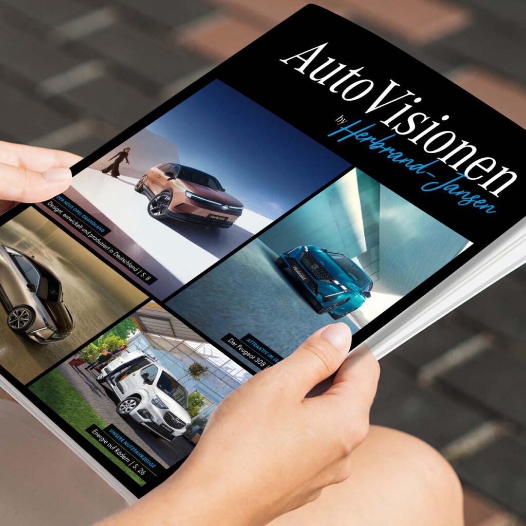AutoVisionen by Herbrand Autohaus-Magazin in der Hand einer Kundin.